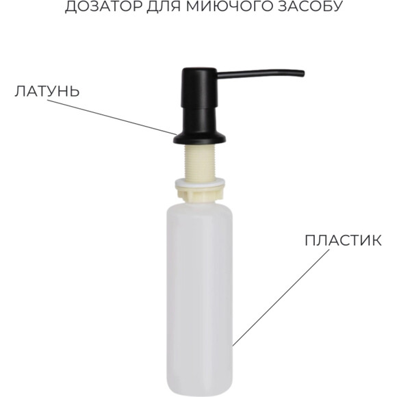 Мойка для кухни Lidz Handmade H5050HB Decor Black PVD Honeycomb LDH5050BDECPVD4836949127 (50x50 см, черный декор, 2.5/0.5 мм, с корзиной, сифоном и дозатором), Доступные размеры: 50 x 50, Цвет производителя: черный декор, Тип поверхности: декор (рифленая), фото 5