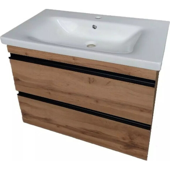 Тумба с раковиной Devit Frame 753080O (80 см, дуб/черный, подвесная, с сифоном), Доступные размеры: 80, Цвет производителя: дуб, фото 2