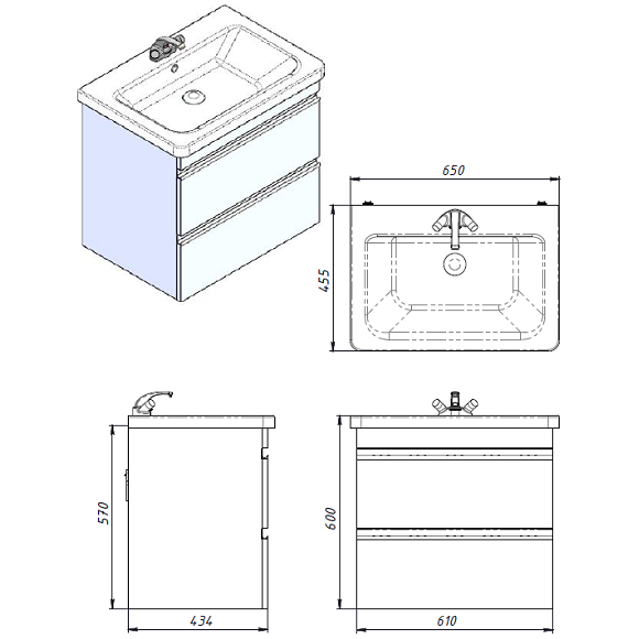 Тумба с раковиной Devit Frame 753065W (65 см, белая глянцевая, подвесная, с сифоном), Доступные размеры: 65, Цвет производителя: белый глянец, фото 6