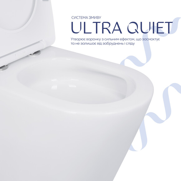 Безободковый унитаз-компакт Qtap Scorpio Ultra Quiet QT14226088AW (воронкообразный, с сиденьем), фото 8
