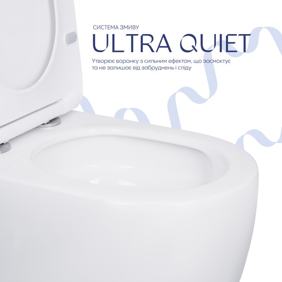 Безобідковий унітаз-компакт Qtap Robin Ultra Quiet QT13226089AW (воронкоподібний, з сидінням), фото , изображение 9