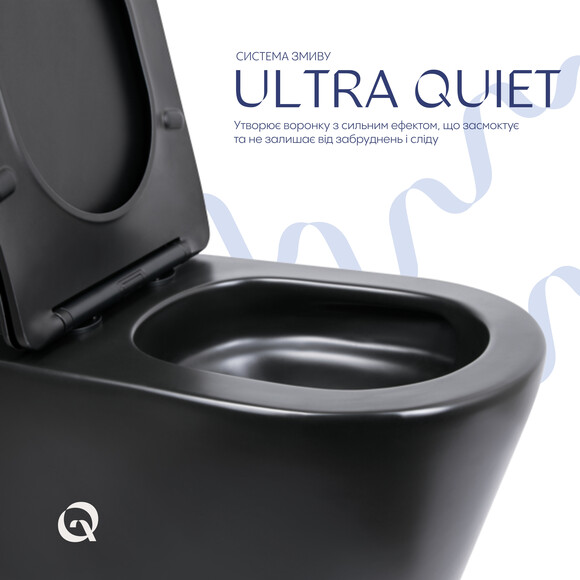 Безобідковий унітаз-компакт Qtap Scorpio Ultra Quiet QT14226088AMB (чорний матовий, воронкоподібний, з сидінням), фото , изображение 8