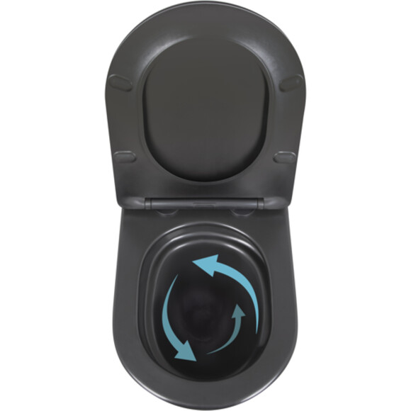 Безободковый подвесной унитаз Qtap Robin New Ultra Quiet QT13332381АSMB (черный матовый, воронкообразный, c сиденьем), фото 2