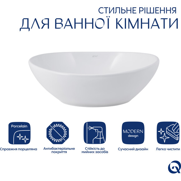 Умивальник Qtap Dove White Glossy QT06116062AW (41x34 см, чаша), фото , изображение 2
