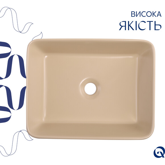 Умывальник Qtap Tern Beige QT17116069SB (48x37 см, бежевый, с донным клапаном), Доступные размеры: 48 x 37, Цвет производителя: бежевый, фото 3