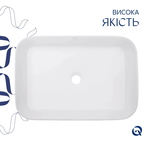 Умивальник Qtap Virgo N White Glossy QT18116308W48462 (56x38 см, чаша, з донним клапаном), фото , изображение 3