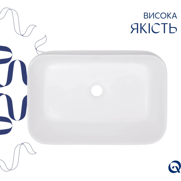 Умивальник Qtap Scorpio White Glossy QT14112243WN48463 (55x39 см, з донним клапаном), фото , изображение 3