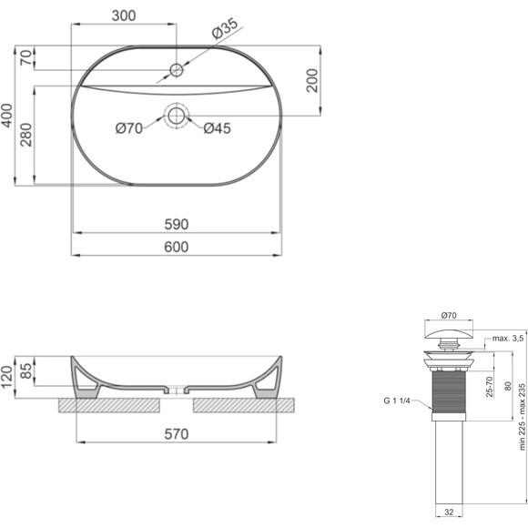 Умывальник Qtap Scorpio Black Matt QT142203MBMBN48469 (60x40 см, черный матовый, с донным клапаном), фото 5