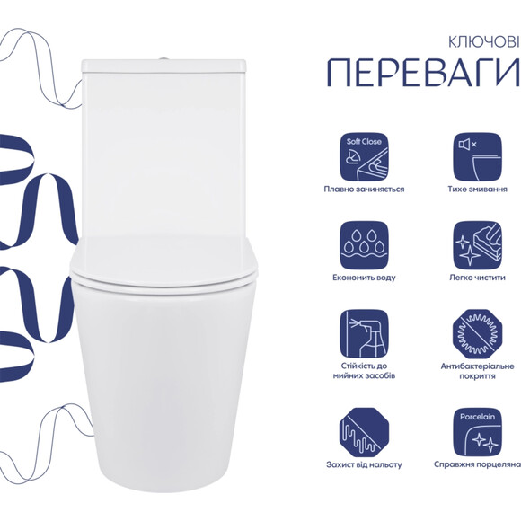 Безобідковий унітаз-компакт Qtap Swan Eco Ultra Quiet QTSWA27W48748 (воронкоподібний, з сидінням), фото , изображение 5