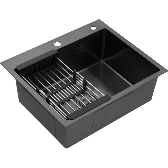 Кухонна мийка із змішувачем Kroner KRS6050HMPVDGRP03393BLKSP026 (60x50 см, 3.0/1.0 мм, з коландером, дозатором та сифоном), фото , изображение 5