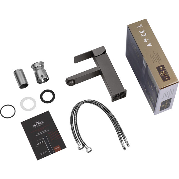 Смеситель для умывальника Kroner KRP Edelstahl Kubus PVD010 (графит), Цвет производителя: графит, фото 8