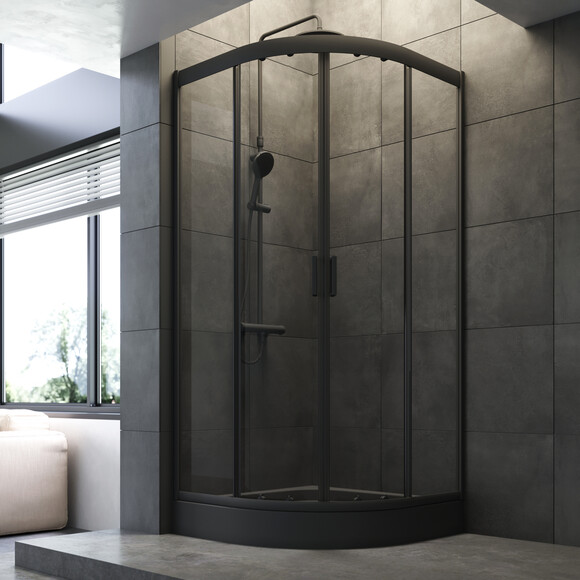 Душова кабіна Am.Pm Gem 1/4 Round W90UG-401-9090-BT (90x90 см, прозоре скло, профіль чорний матовий), Доступні розміри: 90 x 90, Колір виробника: чорний матовий, фото , изображение 7