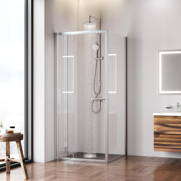 Душова кабіна Am.Pm Gem Square Pivot W90UG-404-9090-MT (90x90 см, прозоре скло, профіль матовий хром), Колір виробника: сатин (хром матовий), фото , изображение 4
