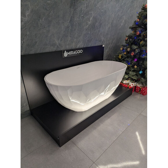 Мармурова ванна Miraggio Sapfire Miramarble 0002250 (165x76 см, окремостояча), Колір виробника: білий глянець, Технологія виробництва: Miramarble, фото , изображение 6