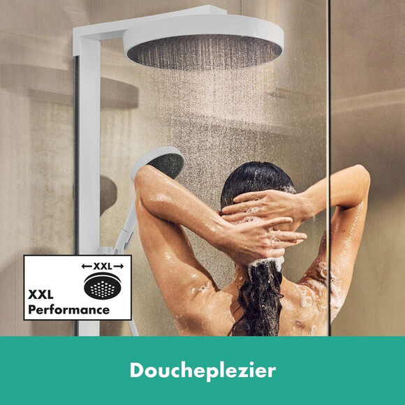 Душова система із термостатом Hansgrohe Rainfinity EcoSmart Showerpipe 250 1jet White Matt 28742700 (біла матова, з поличкою), Колір виробника: білий матовий, фото , изображение 4