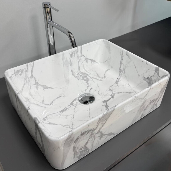 Умивальник VBI Asti M Calcatta VBI-013004 (47x37 см, мармур глянсовий), Доступні розміри: 48 x 37, Колір виробника: мармур глянсовий, фото , изображение 4