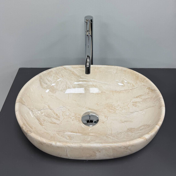 Умивальник VBI Modena S Beige Stone Glossy VBI-012007 (48x35 см, бежевий камінь глянсовий, чаша), Доступні розміри: 47 x 34, Колір виробника: бежевий камінь глянсовий, фото , изображение 3