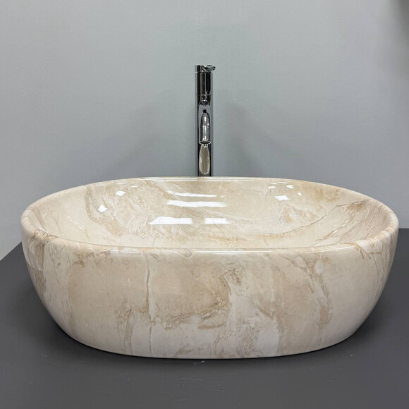 Умивальник VBI Modena S Beige Stone Glossy VBI-012007 (48x35 см, бежевий камінь глянсовий, чаша), Доступні розміри: 47 x 34, Колір виробника: бежевий камінь глянсовий, фото , изображение 4