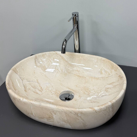 Умивальник VBI Modena S Beige Stone Glossy VBI-012007 (48x35 см, бежевий камінь глянсовий, чаша), Доступні розміри: 47 x 34, Колір виробника: бежевий камінь глянсовий, фото 