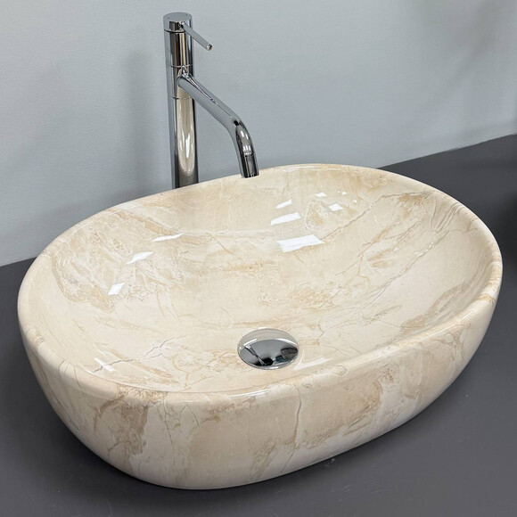 Умивальник VBI Modena S Beige Stone Glossy VBI-012007 (48x35 см, бежевий камінь глянсовий, чаша), Доступні розміри: 47 x 34, Колір виробника: бежевий камінь глянсовий, фото , изображение 2