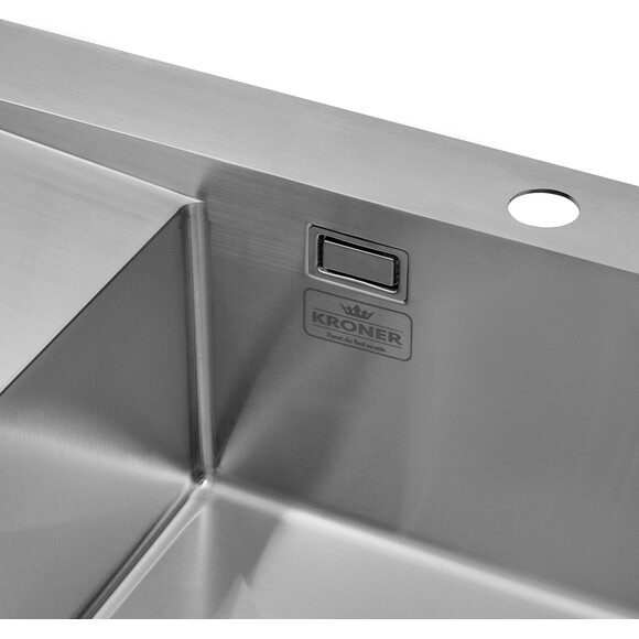 Кухонна мийка зі змішувачем Kroner KRG6350RHMC031GRASP016 (63x50 см, 3.0/1.0 мм, з коландером, дозатором та сифоном), фото , изображение 6