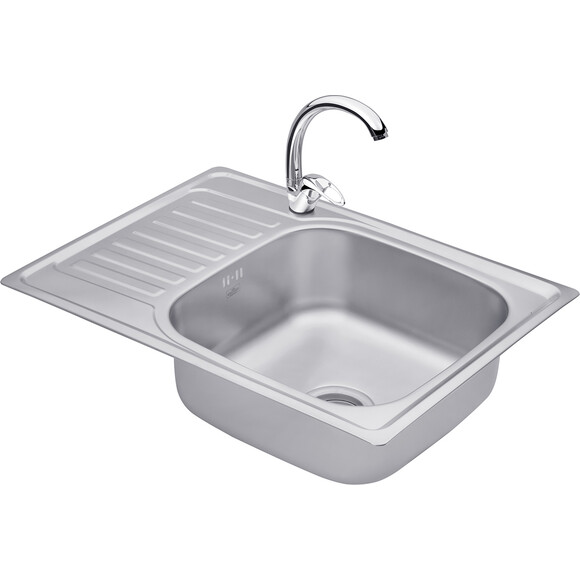 Комплект S695008ALC032: кухонна мийка Kroner KRP Satin - 6950 + змішувач для кухні Agua Leon - C032, фото 