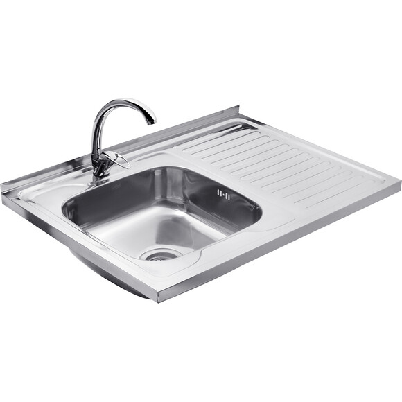 Комплект P608006LALC032: кухонна мийка Kroner KRP Polierte - 6080L + змішувач для кухні Agua Leon - C032, Доступні розміри: 60 x 80 L, Колір виробника: нержавіюча сталь, Тип поверхні: полировка (блестящая), фото 