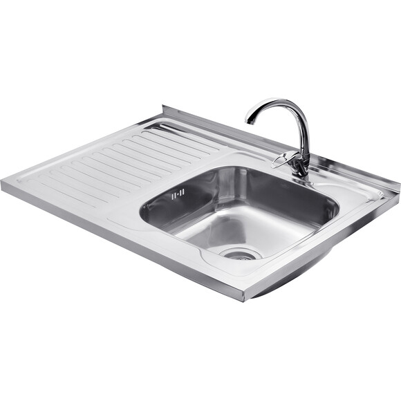 Комплект P608006RALC032: кухонна мийка Kroner KRP Polierte - 6080R + змішувач для кухні Agua Leon - C032, Доступні розміри: 60 x 80 R, Колір виробника: нержавіюча сталь, Тип поверхні: полировка (блестящая), фото 