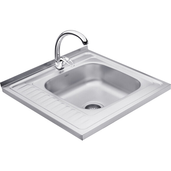 Комплект S606006RALC032: кухонна мийка Kroner KRP Satin-6060R + змішувач для кухні Agua Leon - C032, Доступні розміри: 60 x 60 R, Колір виробника: нержавіюча сталь, Тип поверхні: сатин (матовая), фото 