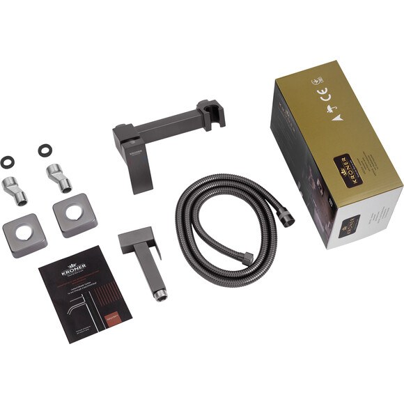 Гигиенический душ со смесителем Kroner KRP Edelstahl Kubus PVD052 (графит, скрытого монтажа), Цвет производителя: графит, фото 7