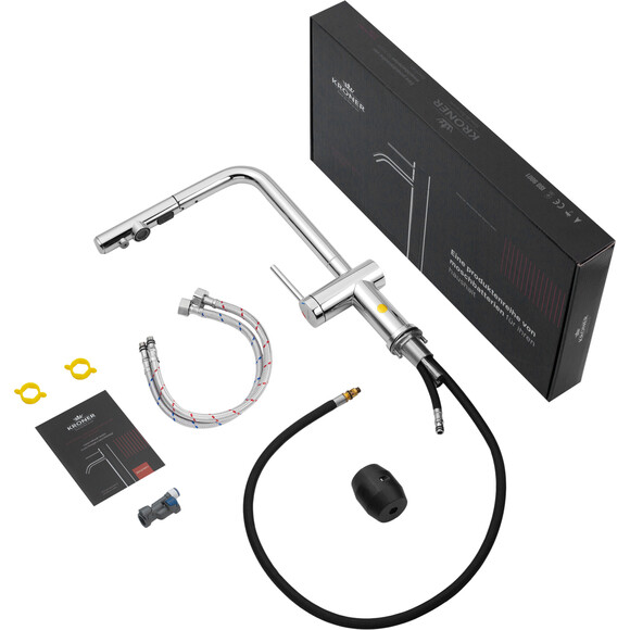 Смеситель для кухни Kroner KRP Küche C03839 (хром, с выдвижной лейкой и подключением питьевой воды), Цвет производителя: хром, фото 10