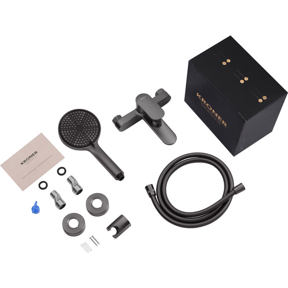 Смеситель для ванны Kroner Element 211315-5301 (графит, с лейкой и шлангом), Цвет производителя: графит, фото 7