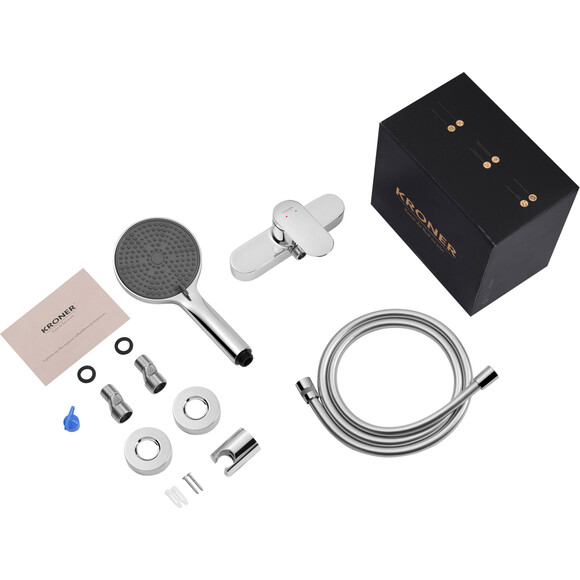 Змішувач для душу Kroner Element 211411-0101 (хром, з лійкою та шлангом), Колір виробника: хром, фото , изображение 6