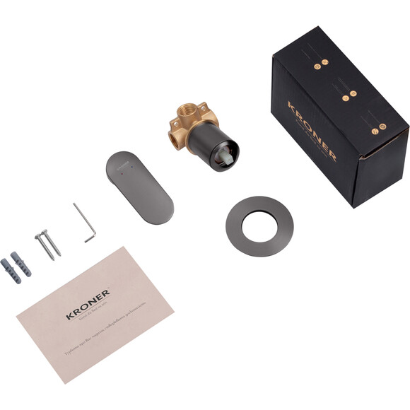 Змішувач прихованого монтажу для душу Kroner Element 211433-5301 (графіт, внутрішня частина в комплекті), Колір виробника: графіт, фото , изображение 3