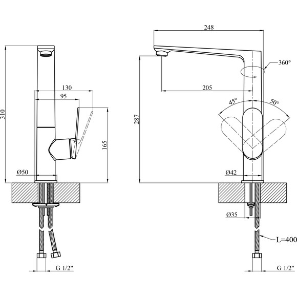 Змішувач для кухні Kroner Element 211512A-3801 (чорний матовий), Колір виробника: чорний матовий, фото , изображение 9