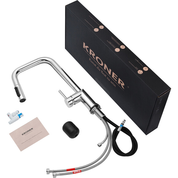 Смеситель для кухни Kroner Element 296569B-0101 (хром, с выдвижной лейкой и подключением питьевой воды), Цвет производителя: хром, фото 10