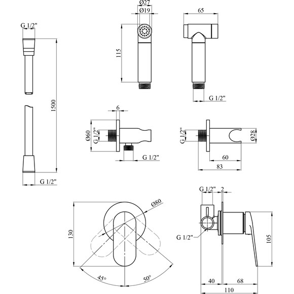 Гігієнічний душ із змішувачем Kroner Element 211234-5301 (графіт, прихованого монтажу), Колір виробника: графіт, фото , изображение 7