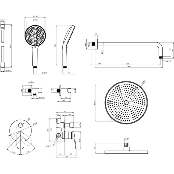 Душевая система Kroner Element 211335B-0101 (хром, скрытого монтажа), Цвет производителя: хром, фото 12