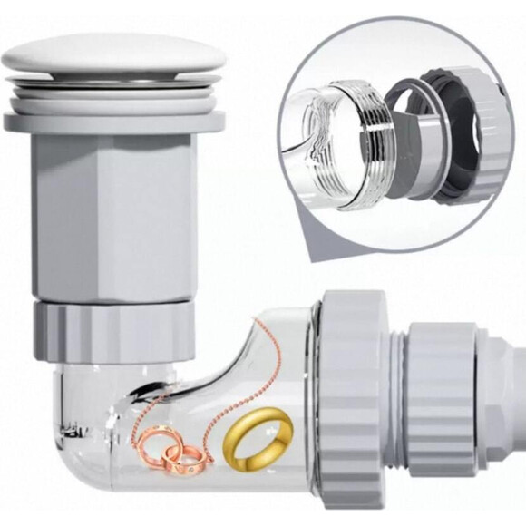 Сифон для раковины VBI VBI-059101WT (мебельный, с донным клапаном), Цвет производителя: белый, фото 2