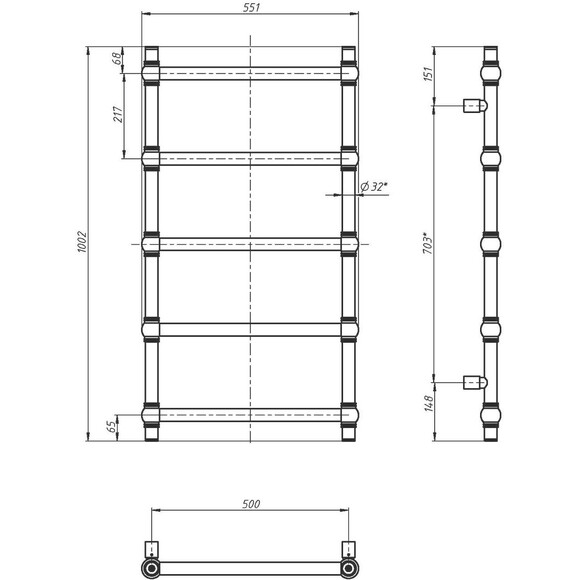 Водяной полотенцесушитель Navin Ретро 00-540030-5010 (500x1000, бронза), Доступные размеры: 500 x 1000, Цвет производителя: бронза, Подключение полотенцесушителя: нижнее, фото 5
