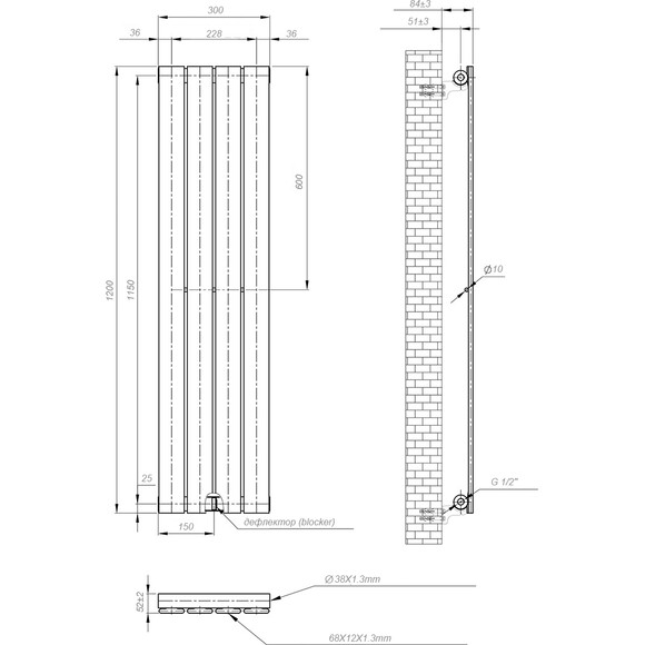 Вертикальный радиатор Navin Largo Black Matt 02-244062-3012 (30x120, черный муар), Доступные размеры: 30 x 120, Цвет производителя: черный муар, фото 8