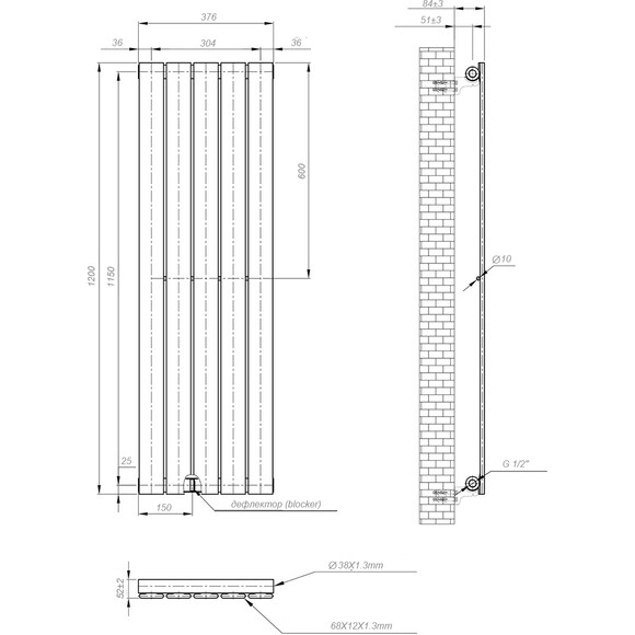 Вертикальный радиатор Navin Largo White 02-144062-3712 (37x120, белый глянцевый), Доступные размеры: 37 x 120, Цвет производителя: белый глянец, фото 8
