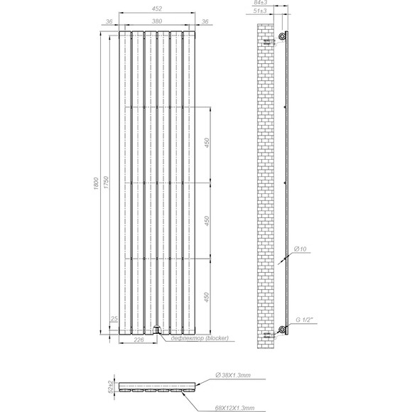 Вертикальный радиатор Navin Largo White 02-144062-4518 (45x180, белый глянцевый), Доступные размеры: 45 x 180, Цвет производителя: белый глянец, фото 8