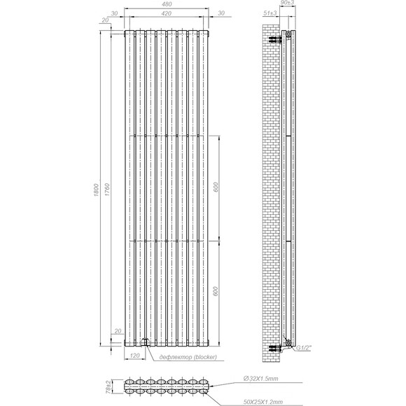 Вертикальный радиатор Navin Ellipse Double White 02-145033-4818 (48x180, белый глянцевый), Цвет производителя: белый глянец, фото 8