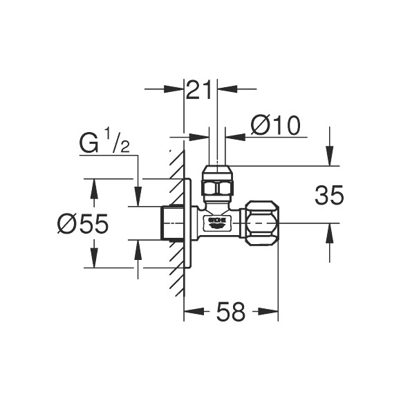 Вентиль кутовий 1/2"x3/8" Grohe 22018000 (з накидною гайкою 10 мм), фото , изображение 2