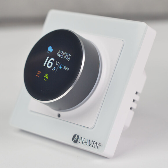 Терморегулятор для електричної теплої підлоги Navin EH20R-16A Wi-Fi Tuya (24-160075-0331, білий глянсовий, з Wi-Fi та зовнішнім датчиком температури), фото 