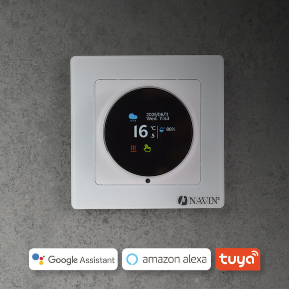 Терморегулятор для електричної теплої підлоги Navin EH20R-16A Wi-Fi Tuya (24-160075-0331, білий глянсовий, з Wi-Fi та зовнішнім датчиком температури), фото , изображение 3