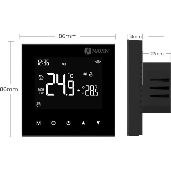 Терморегулятор для котла Navin WT100 B-3А (24-204273-8686, чорний глянсовий, з Wi-Fi та зовнішнім датчиком температури), фото , изображение 5
