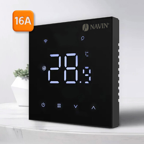 Терморегулятор для електричної теплої підлоги Navin WT410 B-16A (24-260273-8686, чорний матовий, з Wi-Fi та зовнішнім датчиком температури), Колір виробника: чорний матовий, фото , изображение 2