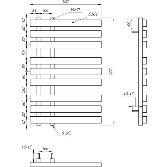 Электрический полотенцесушитель Genesis Aqua Magnum GA-1304 (500x800, черный матовый, белый, графит), Доступные размеры: 500 x 800, фото 11